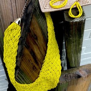 Yellow beaded necklace and earring set